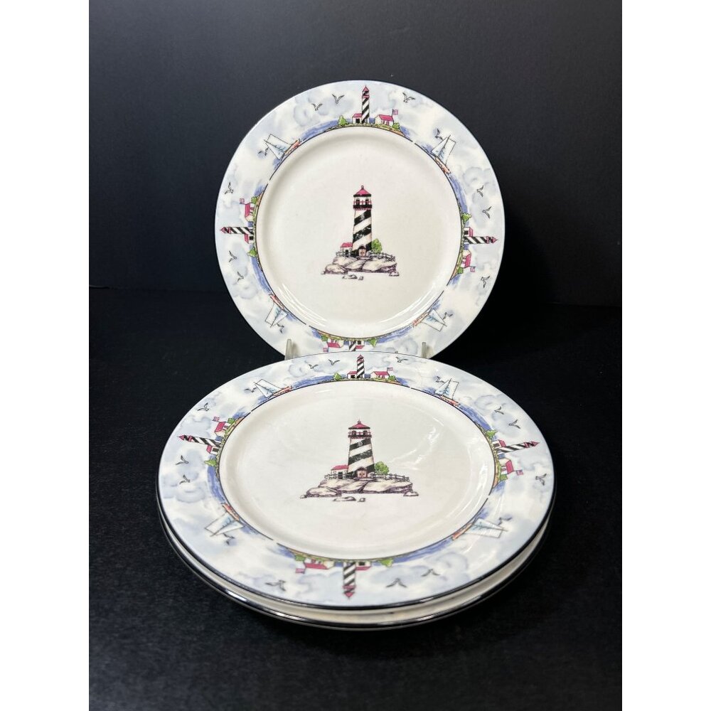 Vintage Totally Today Coastal Lighthouse Salad Dessert Plates 7.5'' - Set Of 3
